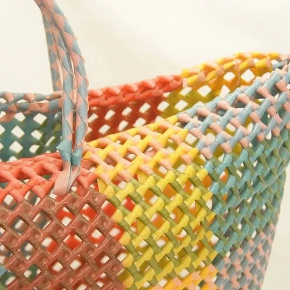 Vintage Multicolour Woven Plaid Check Weaved Retro Purse Tote Bag - Picture 2 of 6